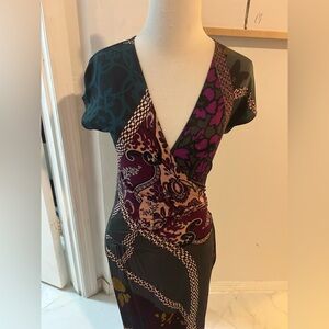 Etro Milano Paisley Printed Midi V Neck Faux Wrap Dress Made In Italy Size 40